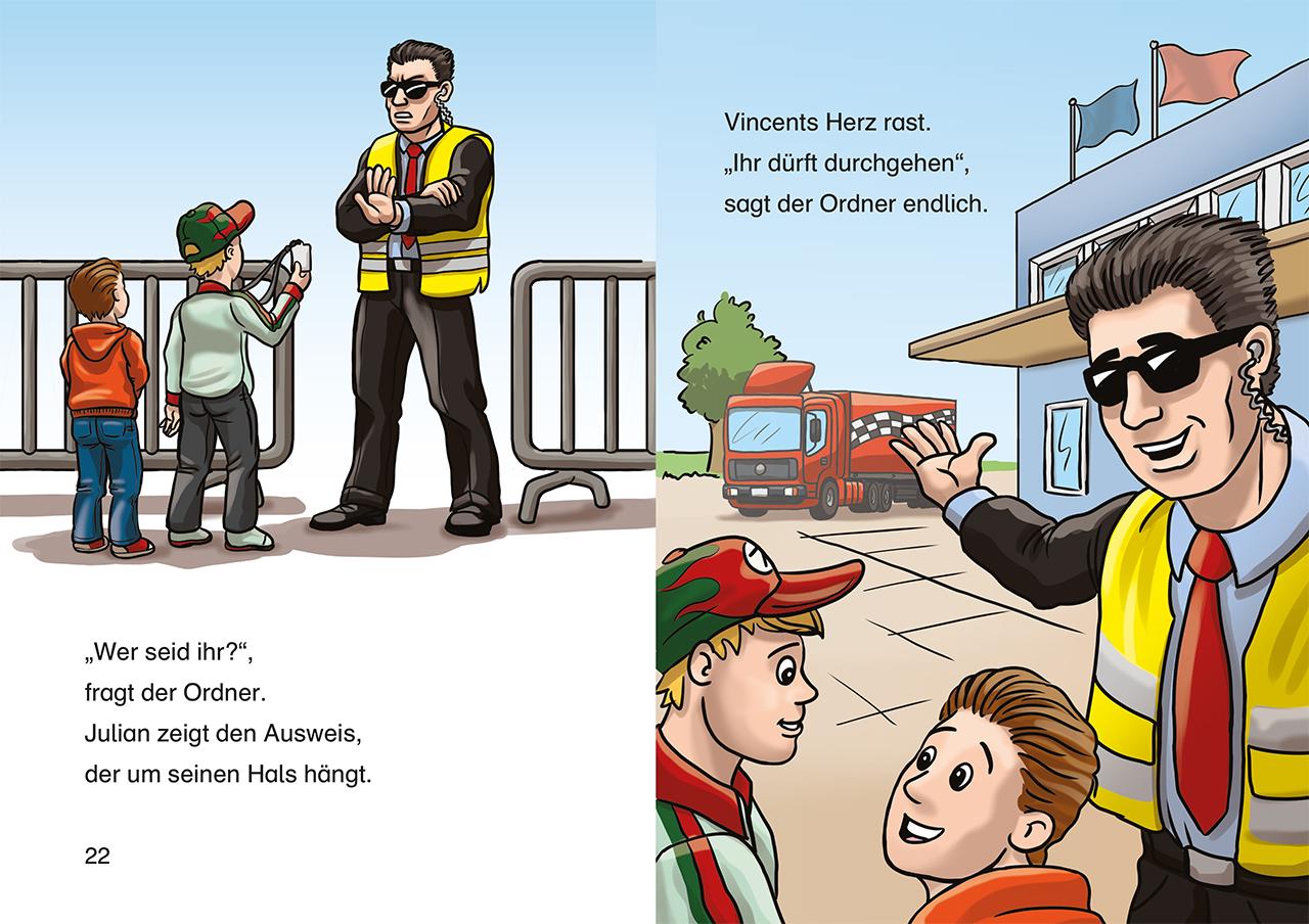 Beispielinhalt (Bild) Leselöwen 1. Klasse - Ein spannendes Autorennen