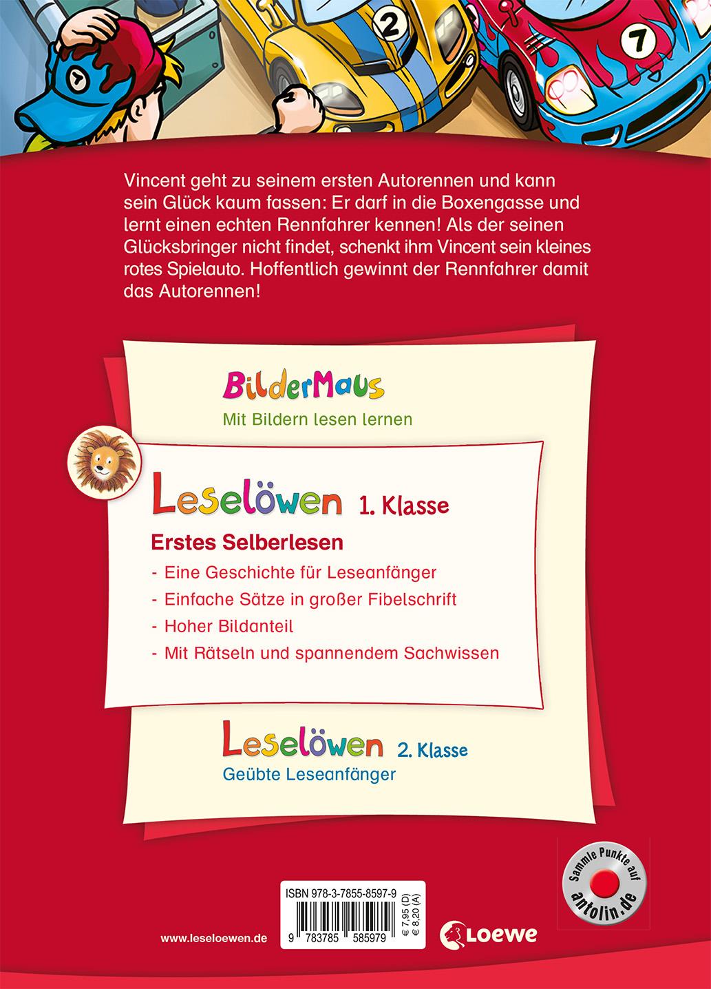 Rückseitencover Leselöwen 1. Klasse - Ein spannendes Autorennen