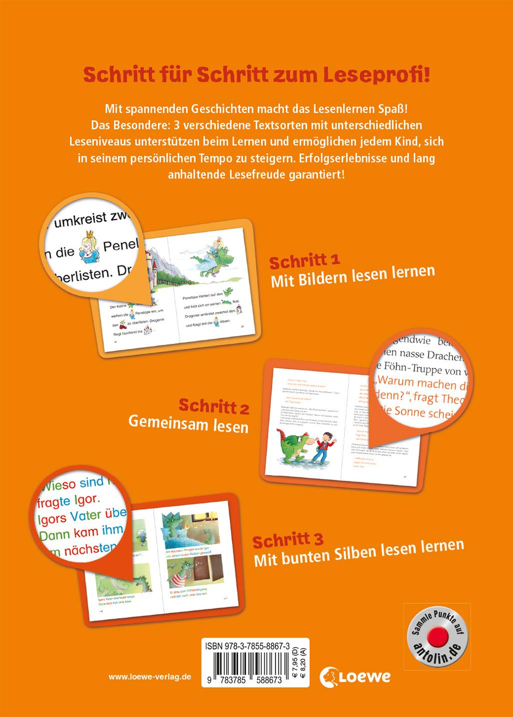 Rückseitencover Lesenlernen in 3 Schritten - Die schönsten Drachengeschichten