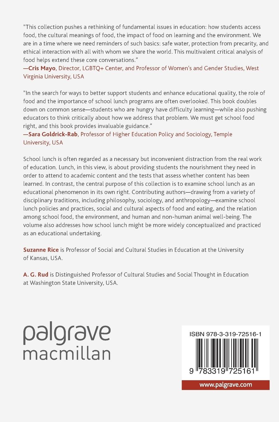 Rückseitencover Educational Dimensions of School Lunch