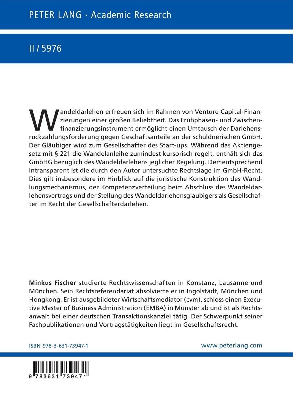 Rückseitencover Das Wandeldarlehen in Venture Capital-Finanzierungen unter Beteiligung einer GmbH
