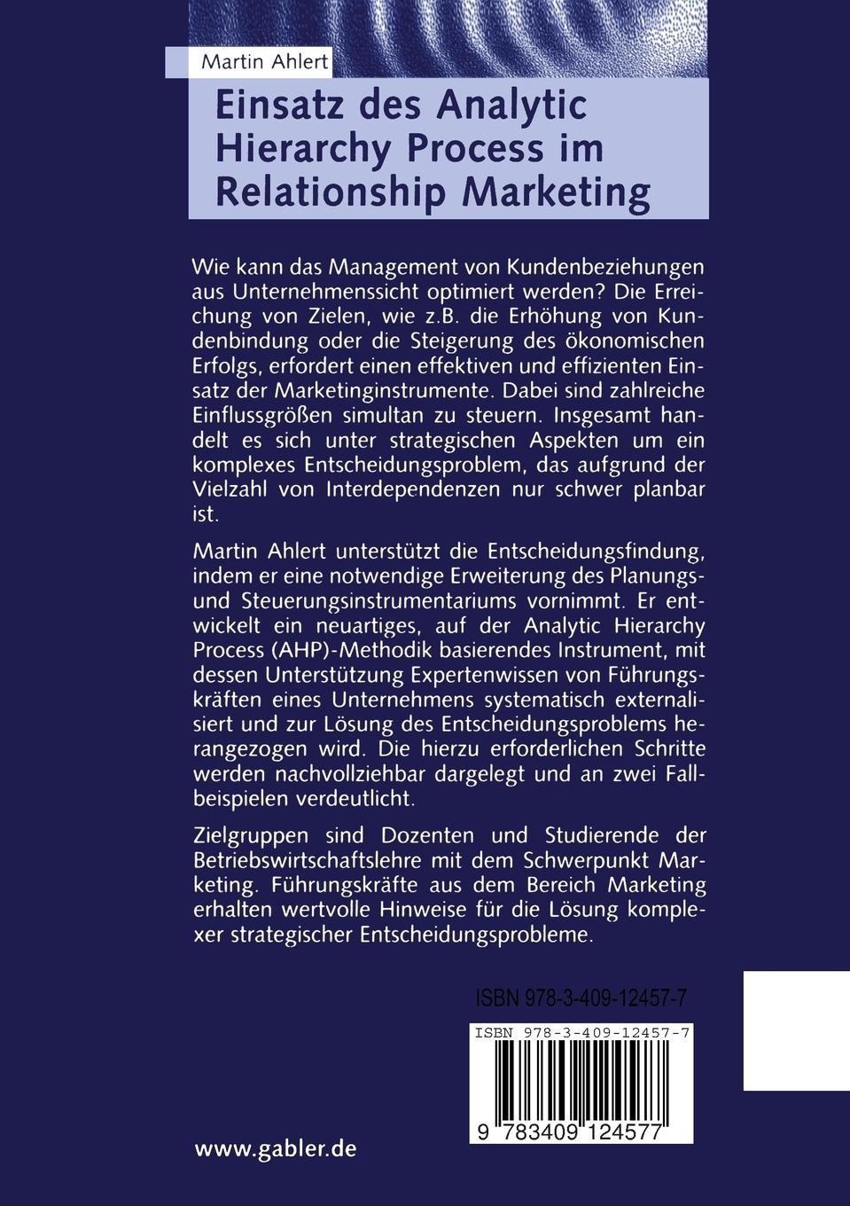 Rückseitencover Einsatz des Analytic Hierarchy Process im Relationship Marketing