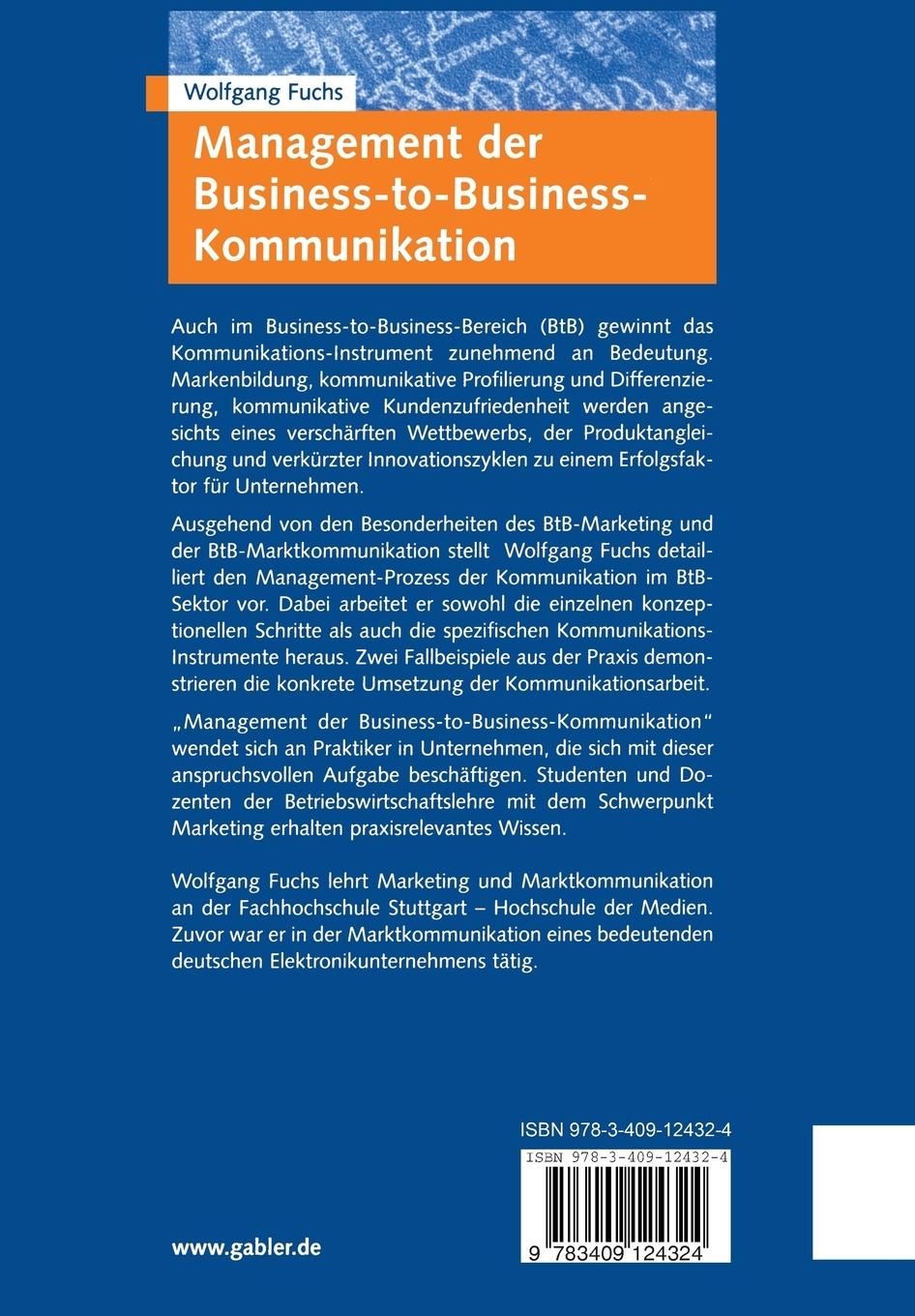 Rückseitencover Management der Business-to-Business-Kommunikation