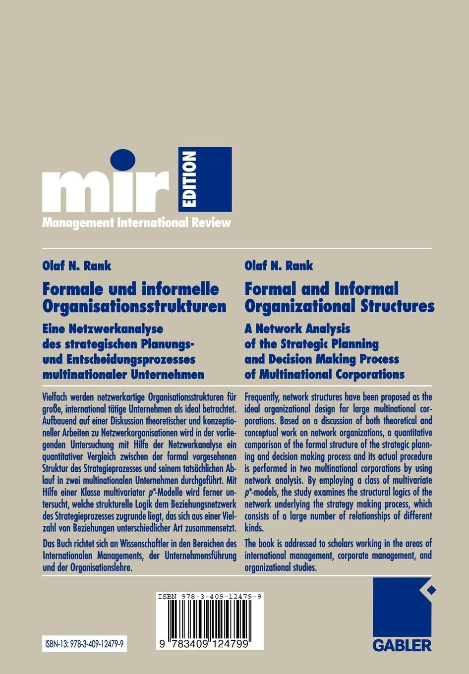 Rückseitencover Formale und informelle Organisationsstrukturen