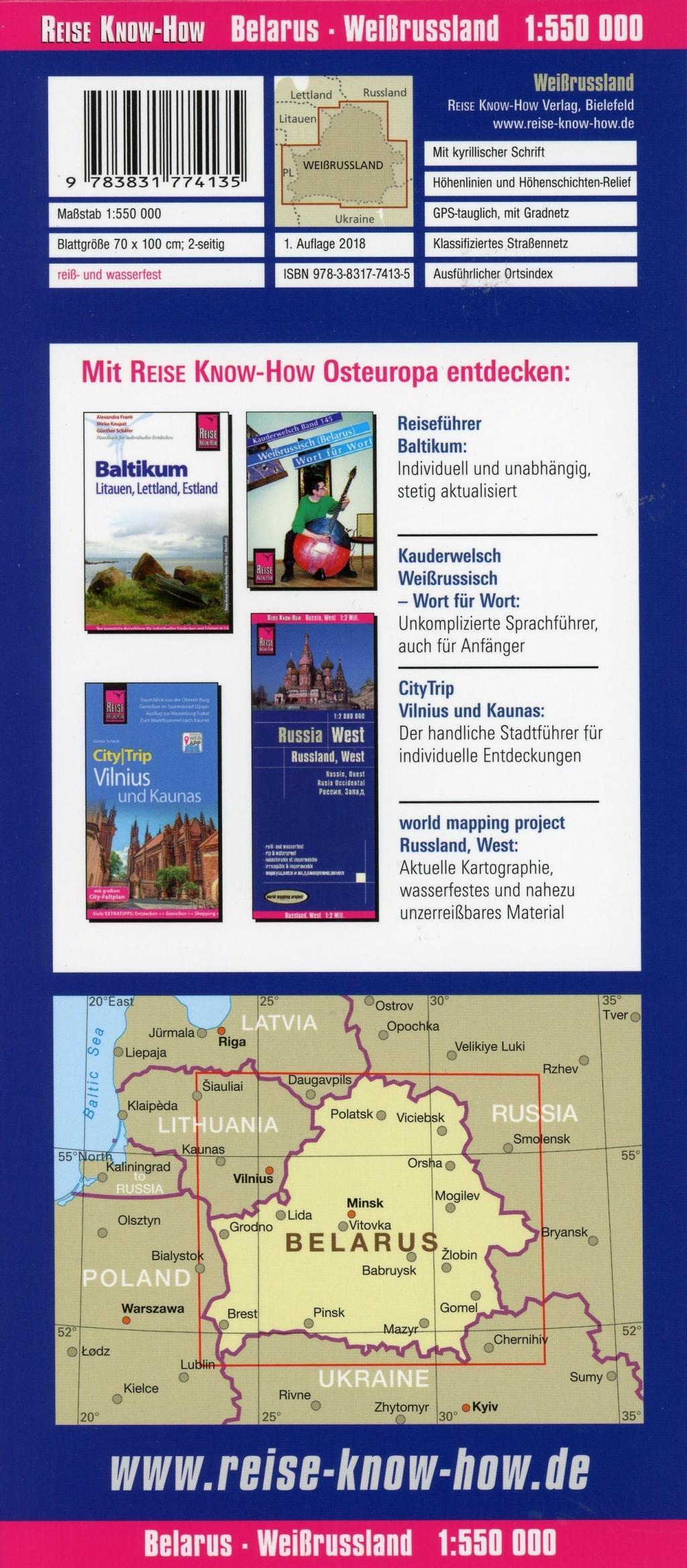 Beispielinhalt (Bild) Reise Know-How Landkarte Weißrussland / Belarus (1:550.000)