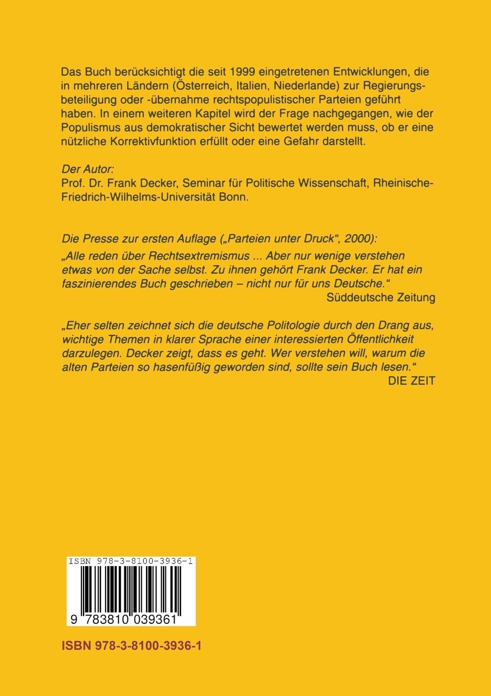 Rückseitencover Der neue Rechtspopulismus