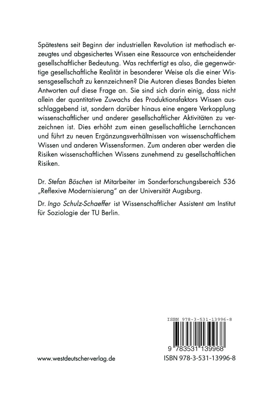 Rückseitencover Wissenschaft in der Wissensgesellschaft
