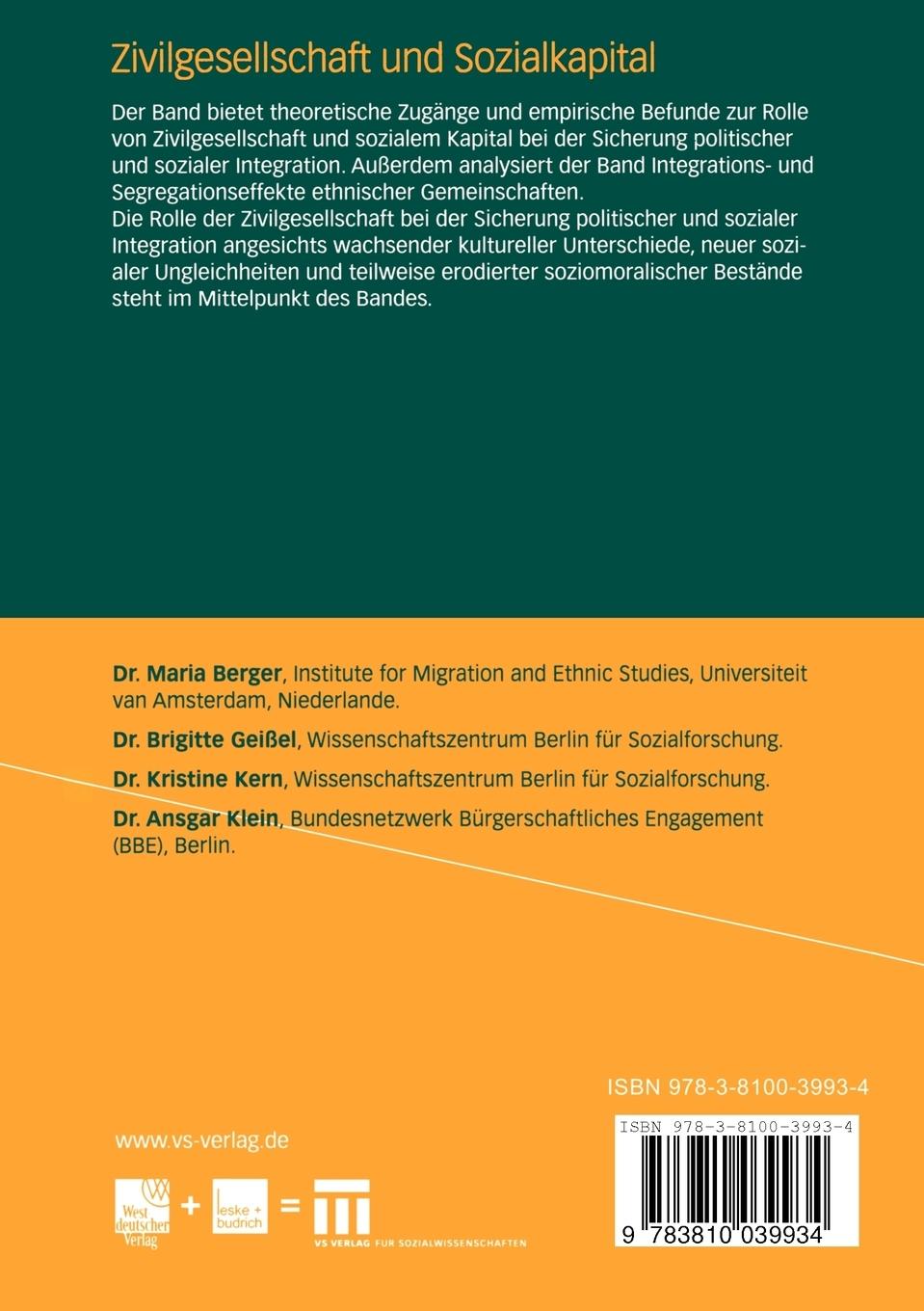 Rückseitencover Zivilgesellschaft und Sozialkapital