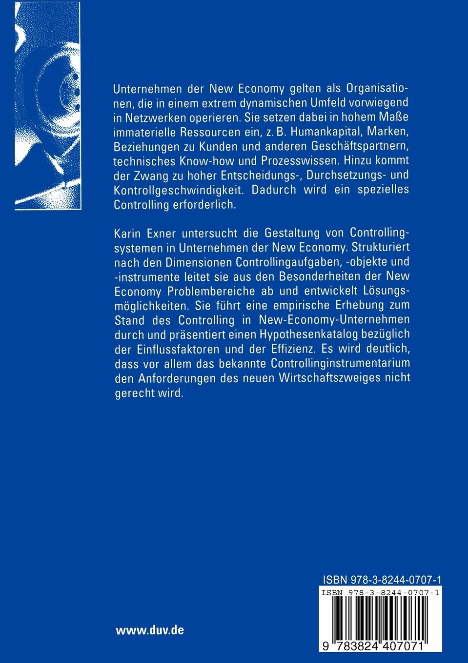 Rückseitencover Controlling in der New Economy