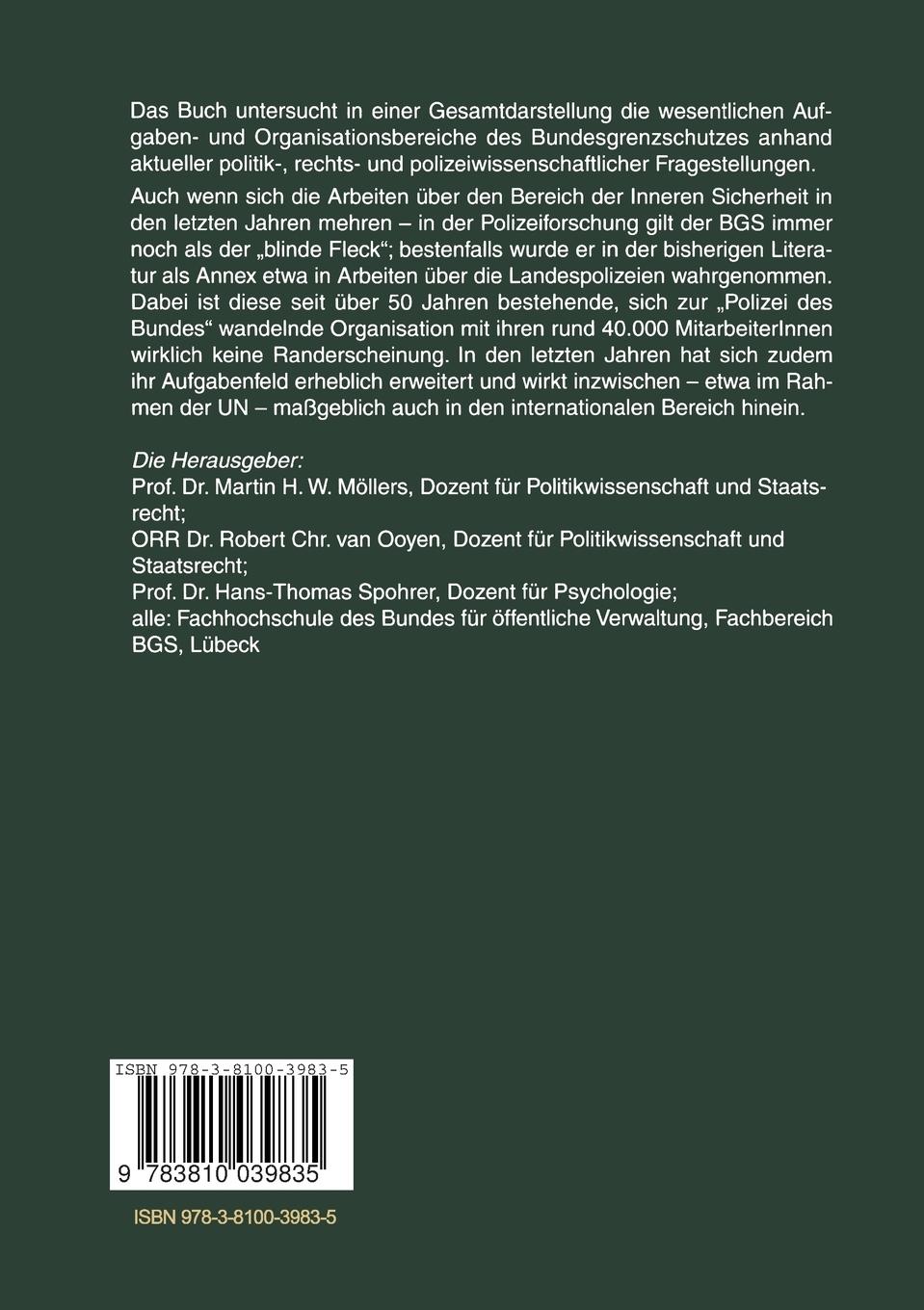 Rückseitencover Die Polizei des Bundes in der rechtsstaatlichen pluralistischen Demokratie