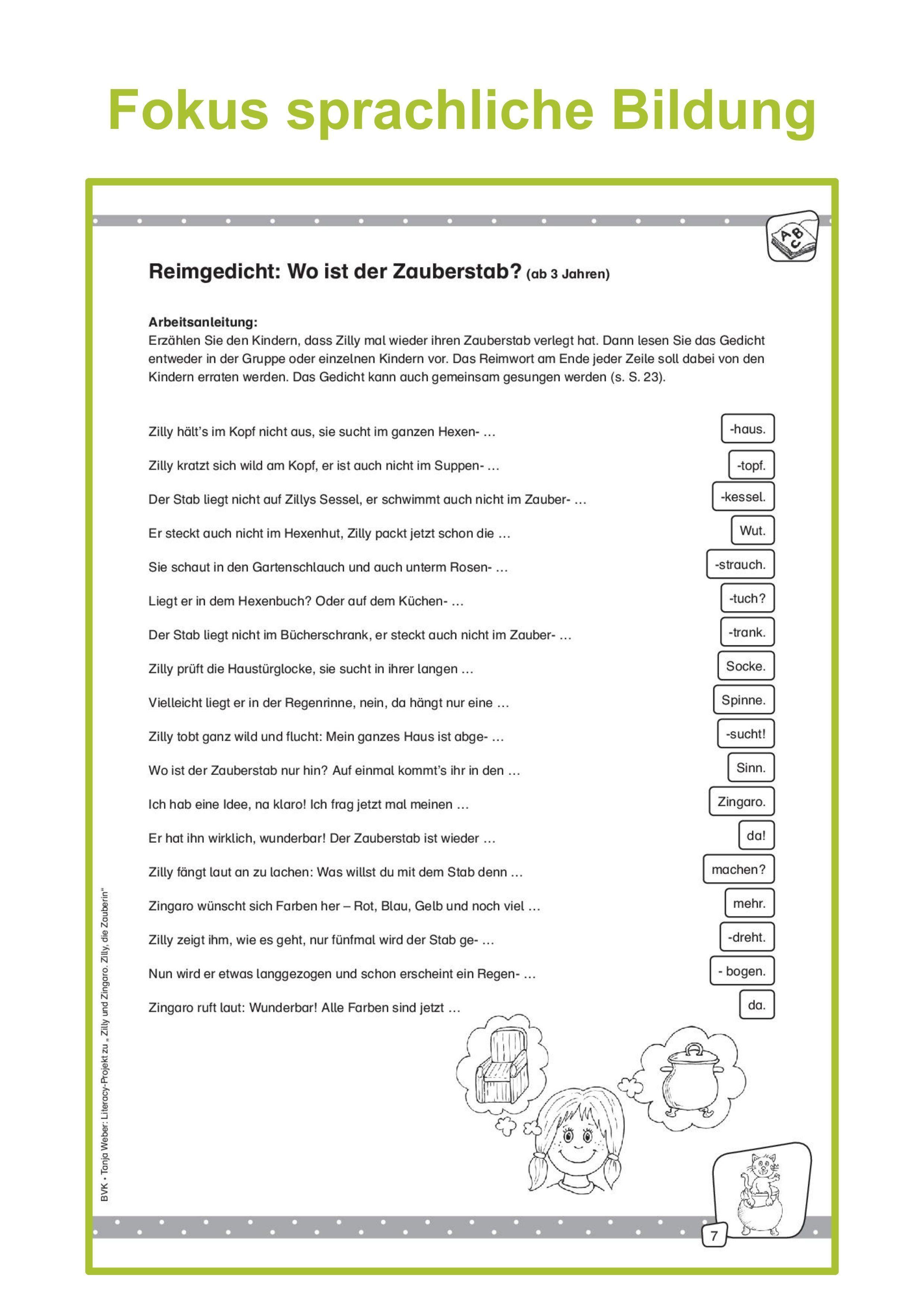 Beispielinhalt (Bild) Literacy-Projekt zum Bilderbuch Zilly, die Zauberin