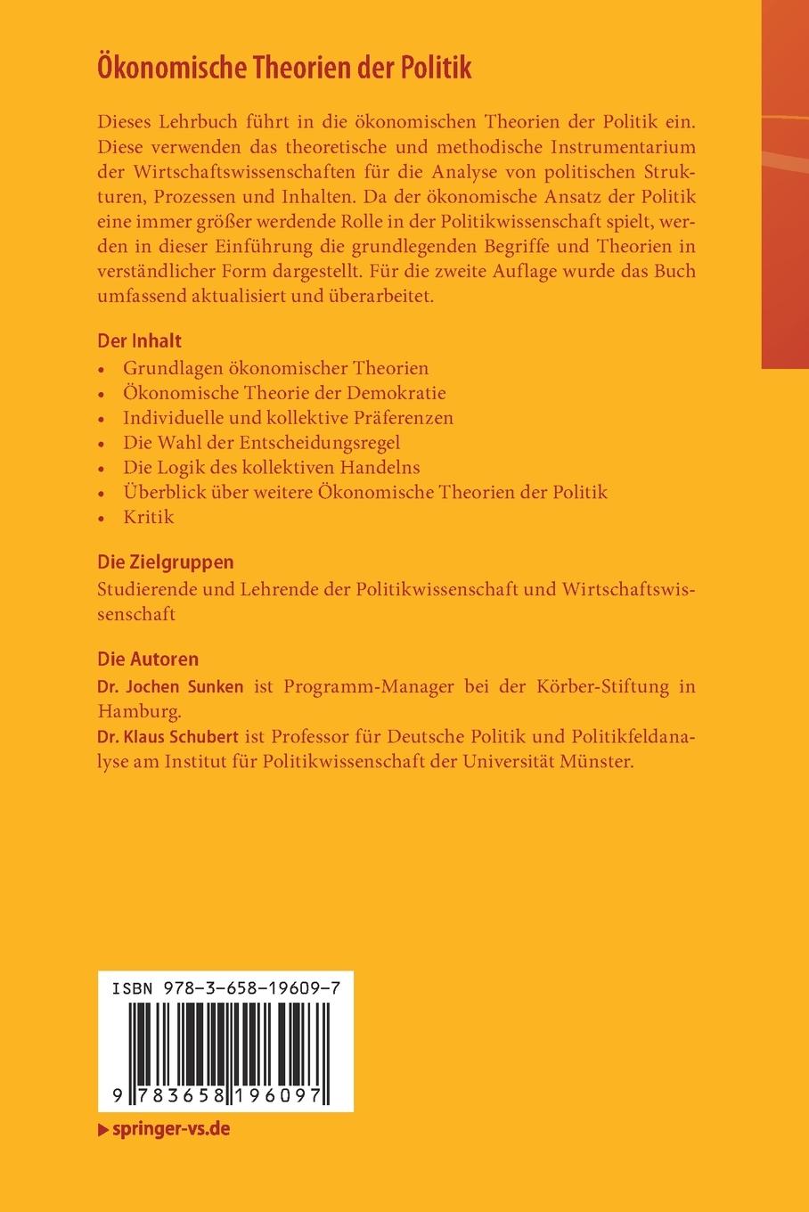 Rückseitencover Ökonomische Theorien der Politik