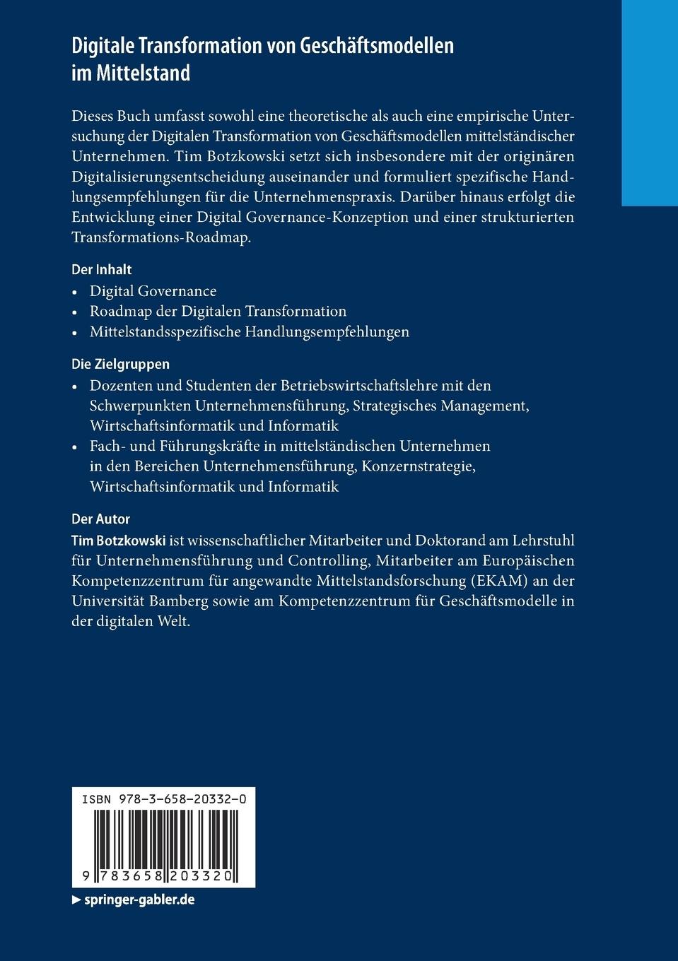 Rückseitencover Digitale Transformation von Geschäftsmodellen im Mittelstand