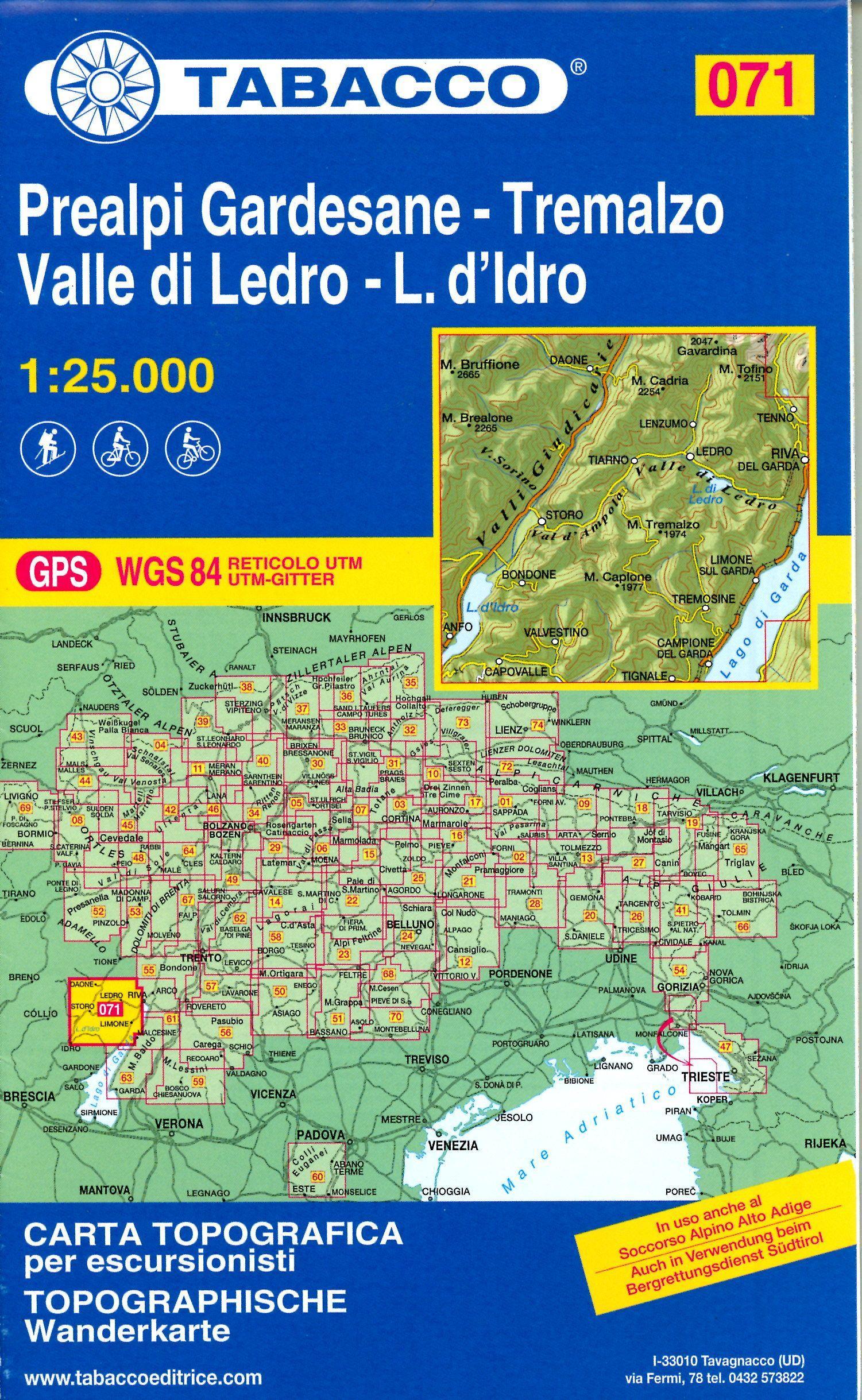 Vorderes Coverbild Tabacco Wandern 1 : 25 000 Prealpi Gardesane -Tremalzo Valle di Ledro-L.d'Idro