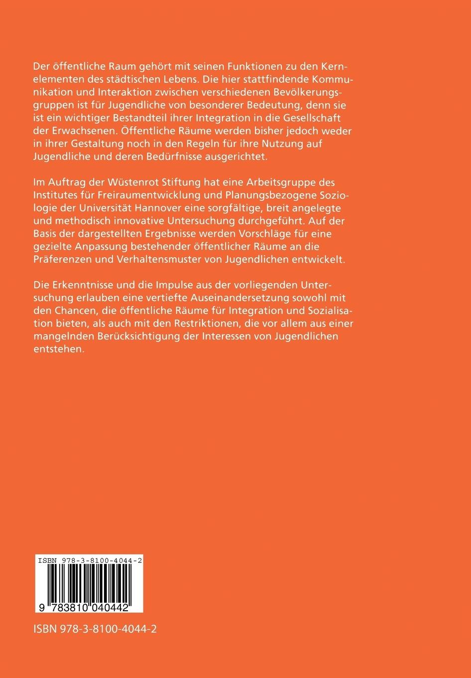 Rückseitencover Jugendliche in öffentlichen Räumen der Stadt