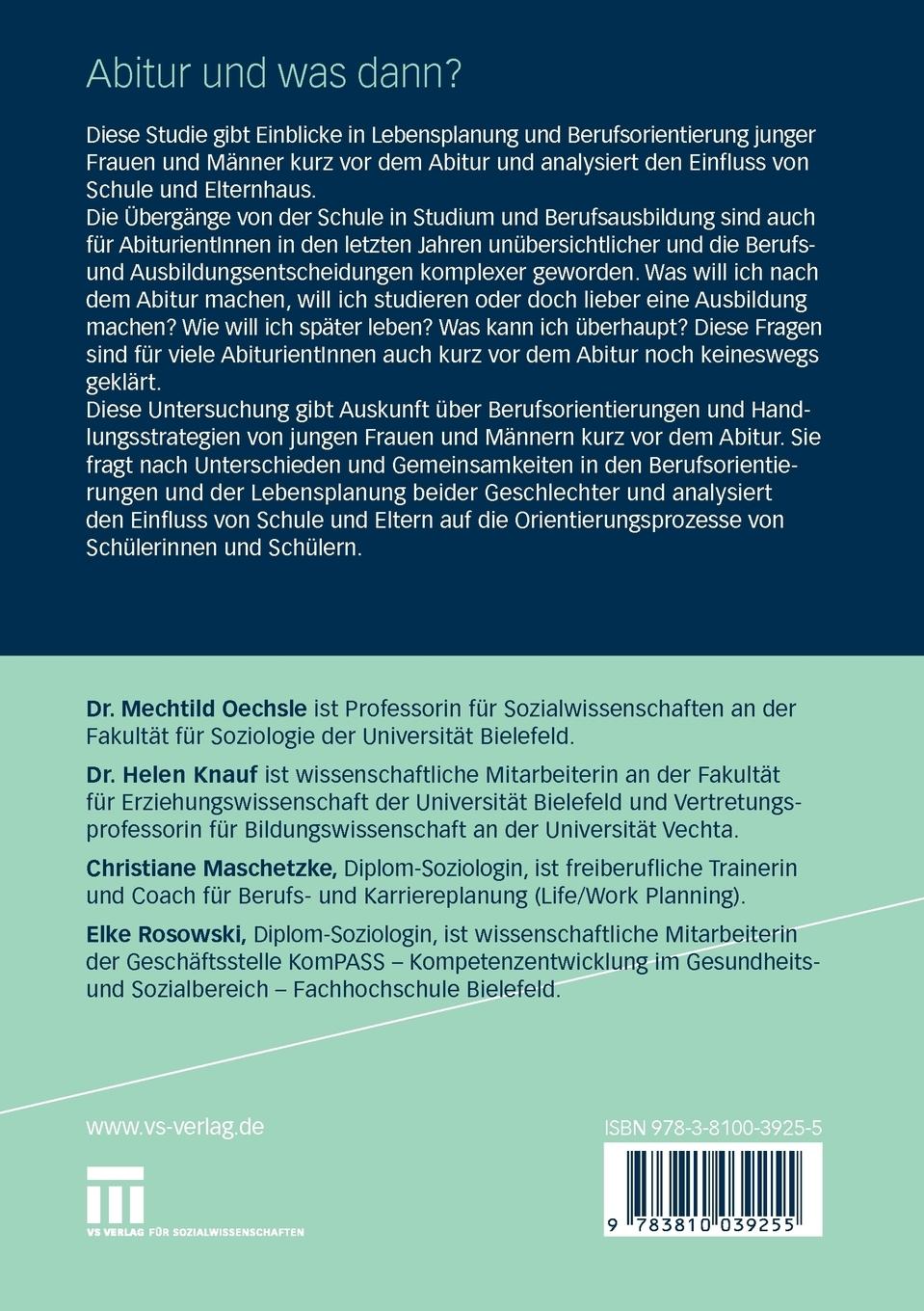 Rückseitencover Abitur und was dann?