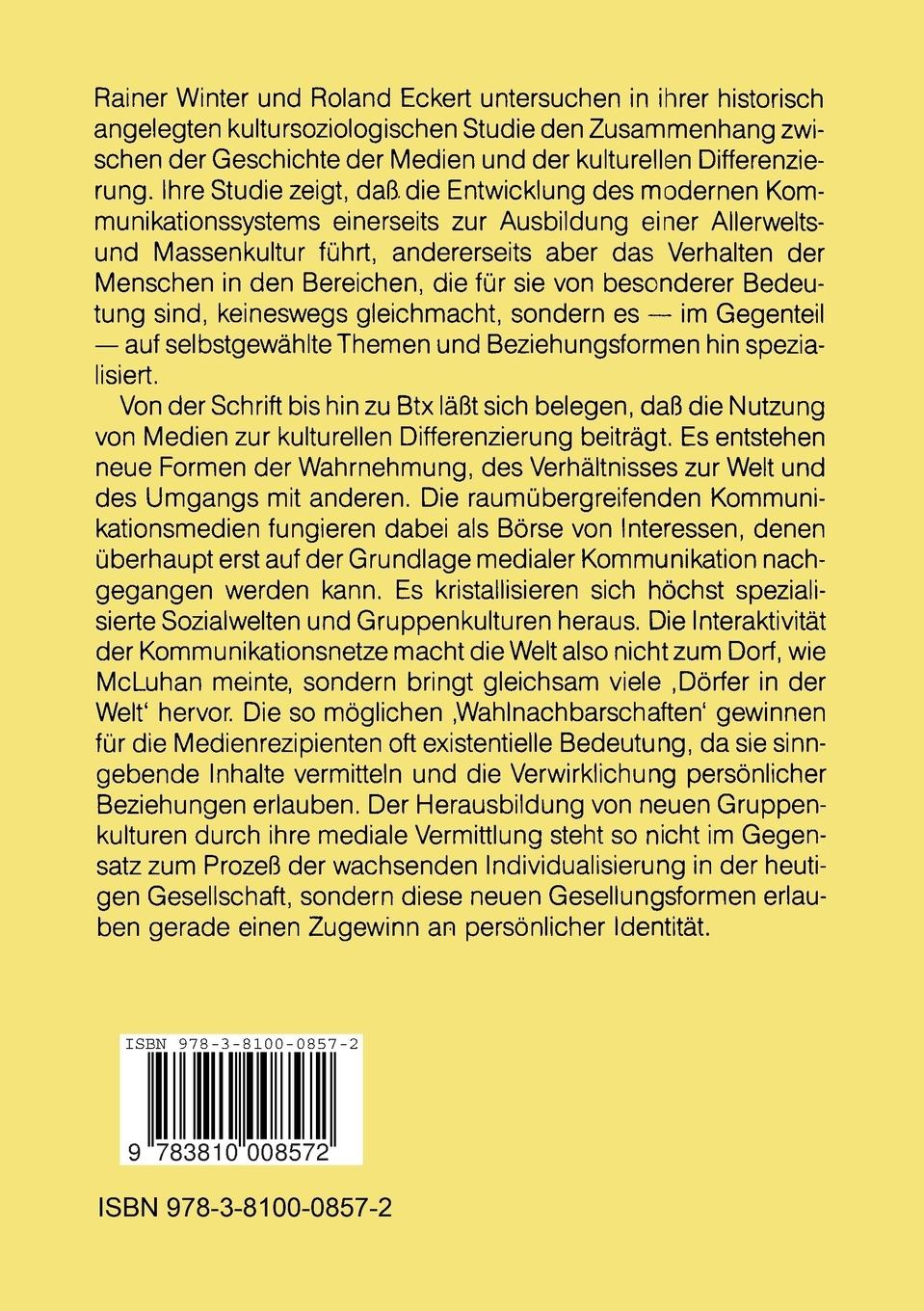 Rückseitencover Mediengeschichte und kulturelle Differenzierung