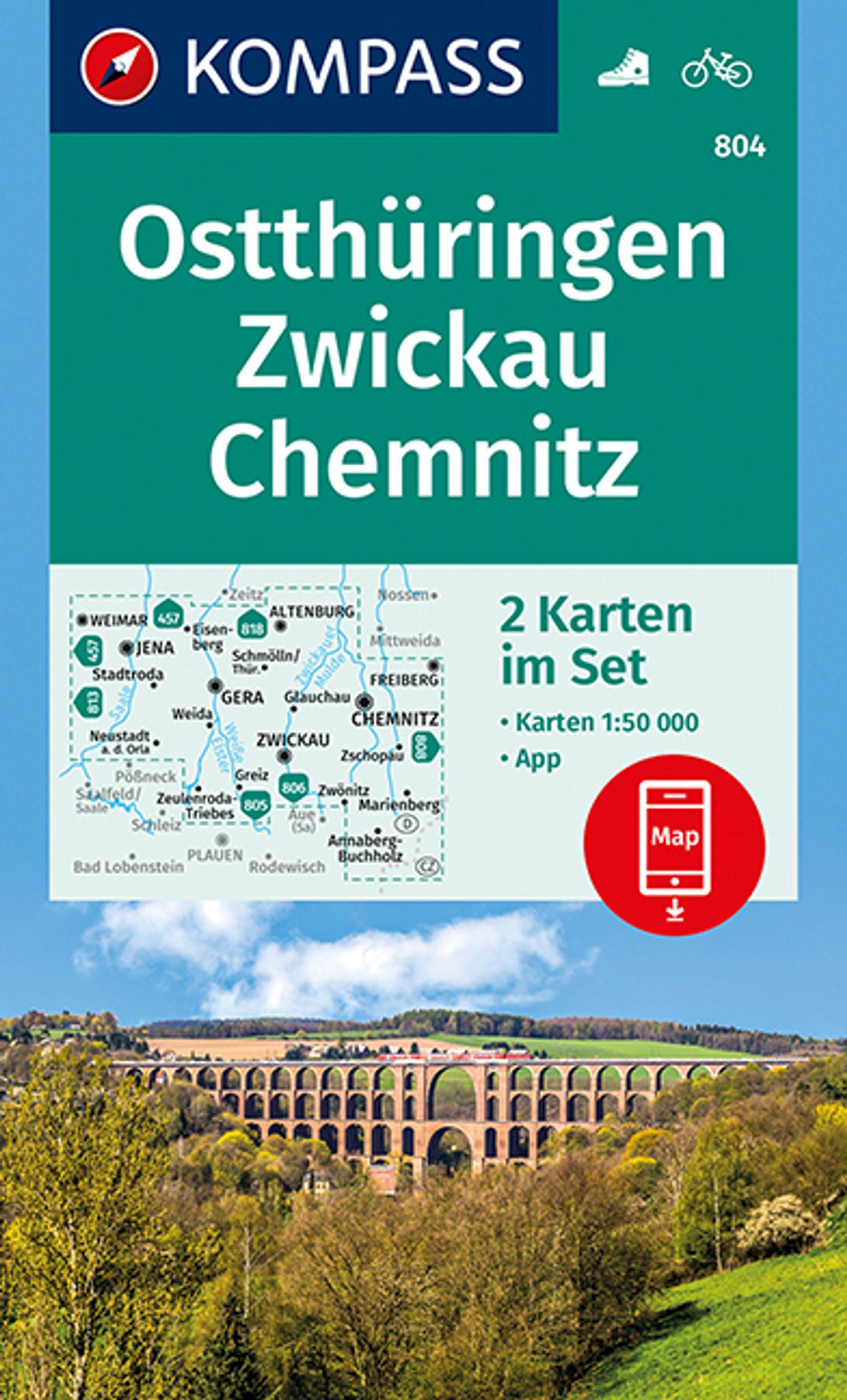 Vorderes Coverbild KOMPASS Wanderkarten-Set 804 Ostthüringen, Zwickau, Chemnitz (2 Karten) 1:50.000