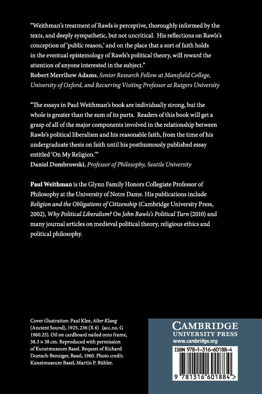 Rückseitencover Rawls, Political Liberalism and Reasonable Faith