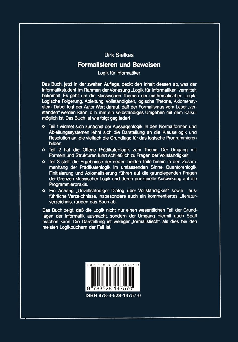 Rückseitencover Formalisieren und Beweisen