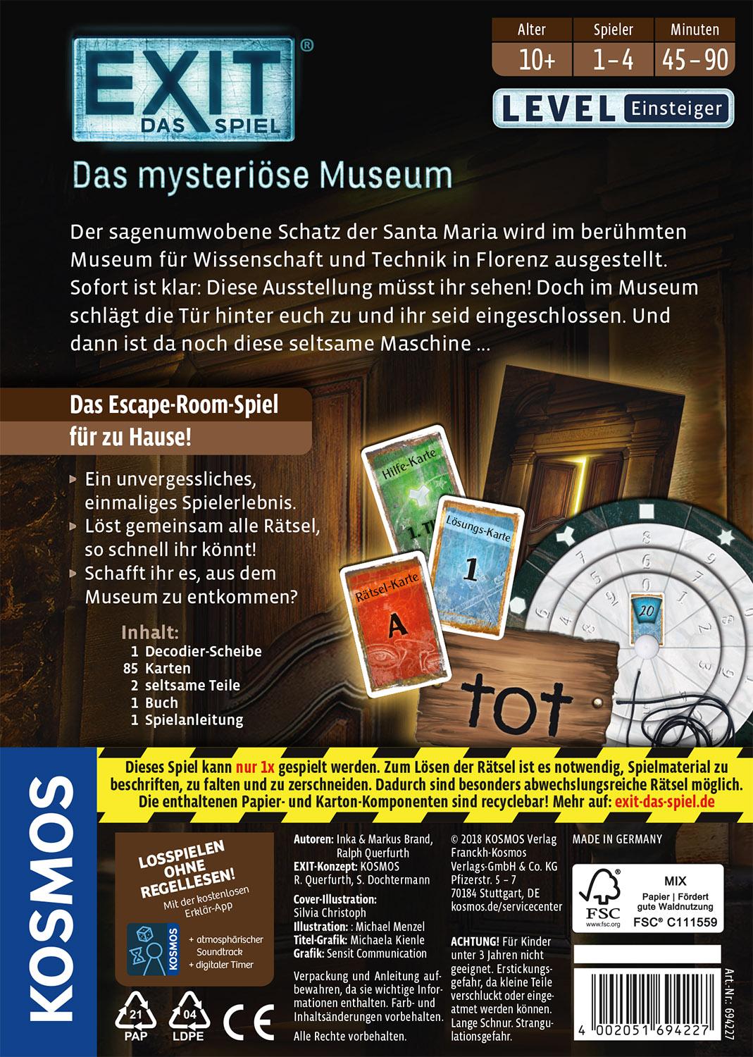 Rückseitencover EXIT - Das mysteriöse Museum