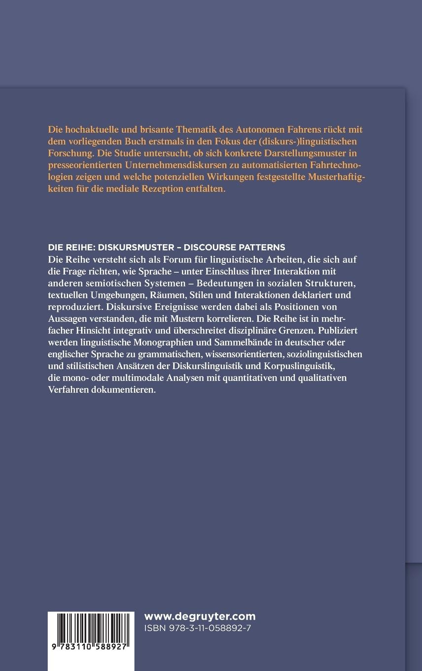 Rückseitencover Darstellungsmuster in presseorientierten Unternehmensdiskursen zu automatisierten Fahrtechnologien