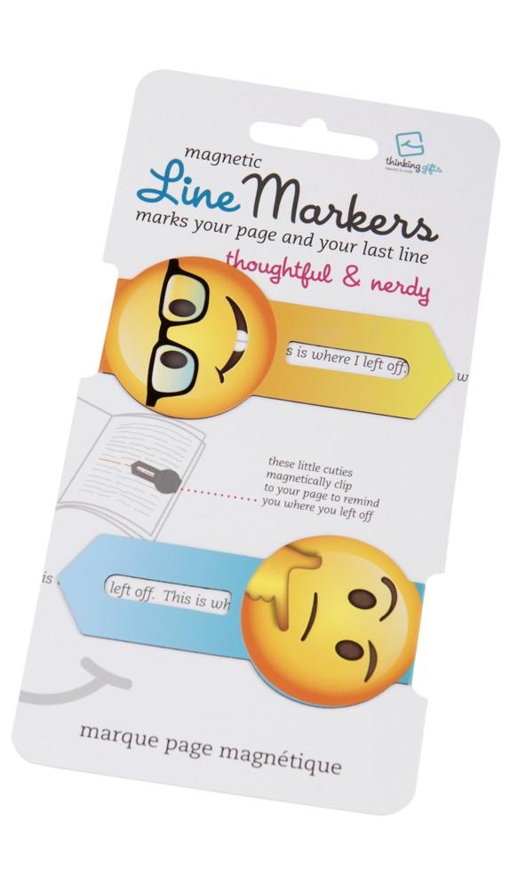 Vorderes Coverbild Line Markers (Emoji/Thoughtful&Nerdy) | Magnetische Lesezeichen | 2er Set