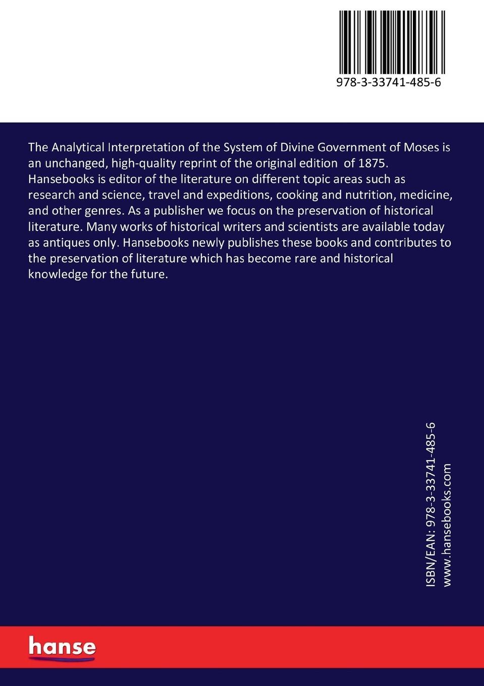 Rückseitencover The Analytical Interpretation of the System of Divine Government of Moses