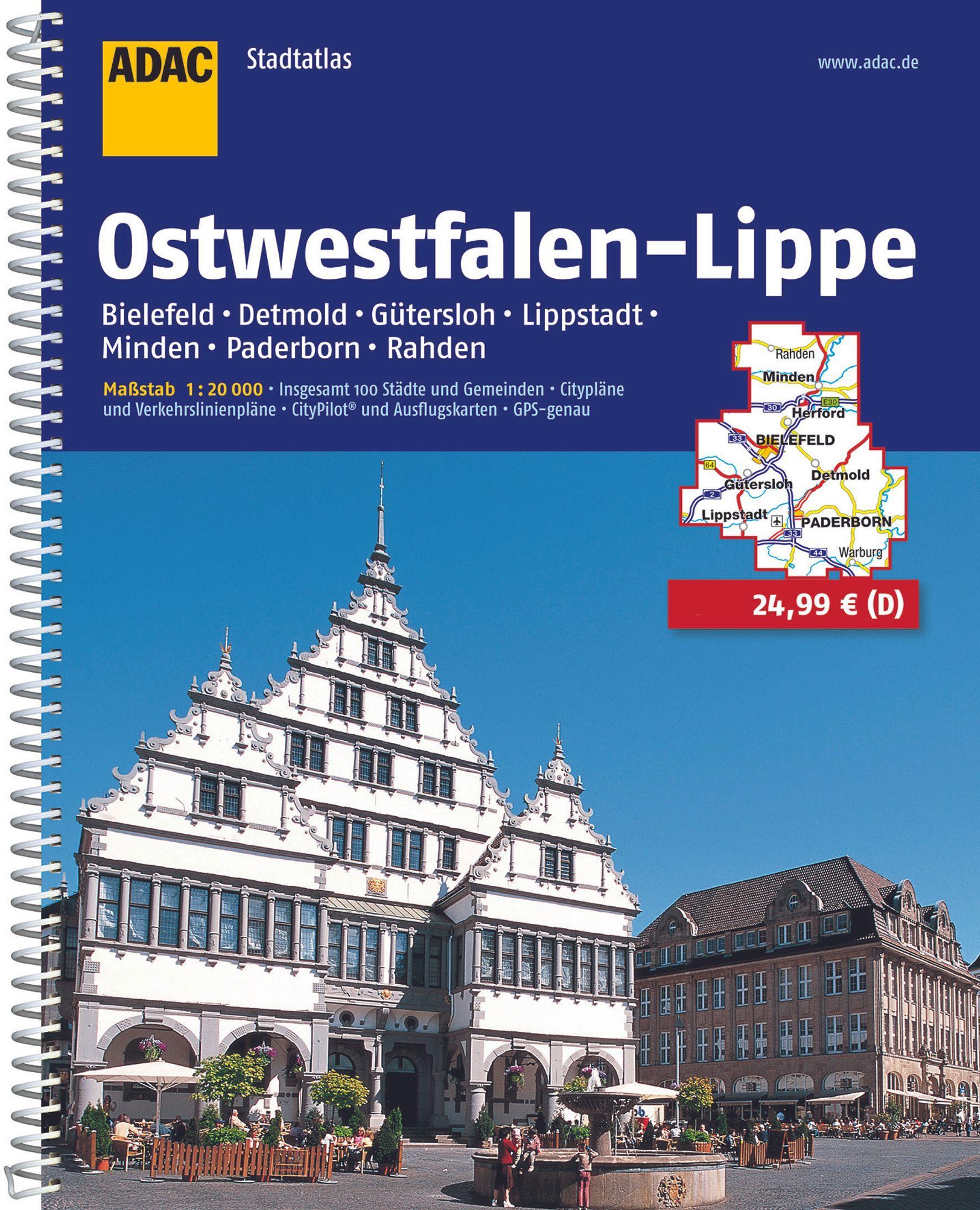 Vorderes Coverbild ADAC Stadtatlas Ostwestfalen-Lippe 1:20 000 mit Bielefeld, Detmold, Gütersloh