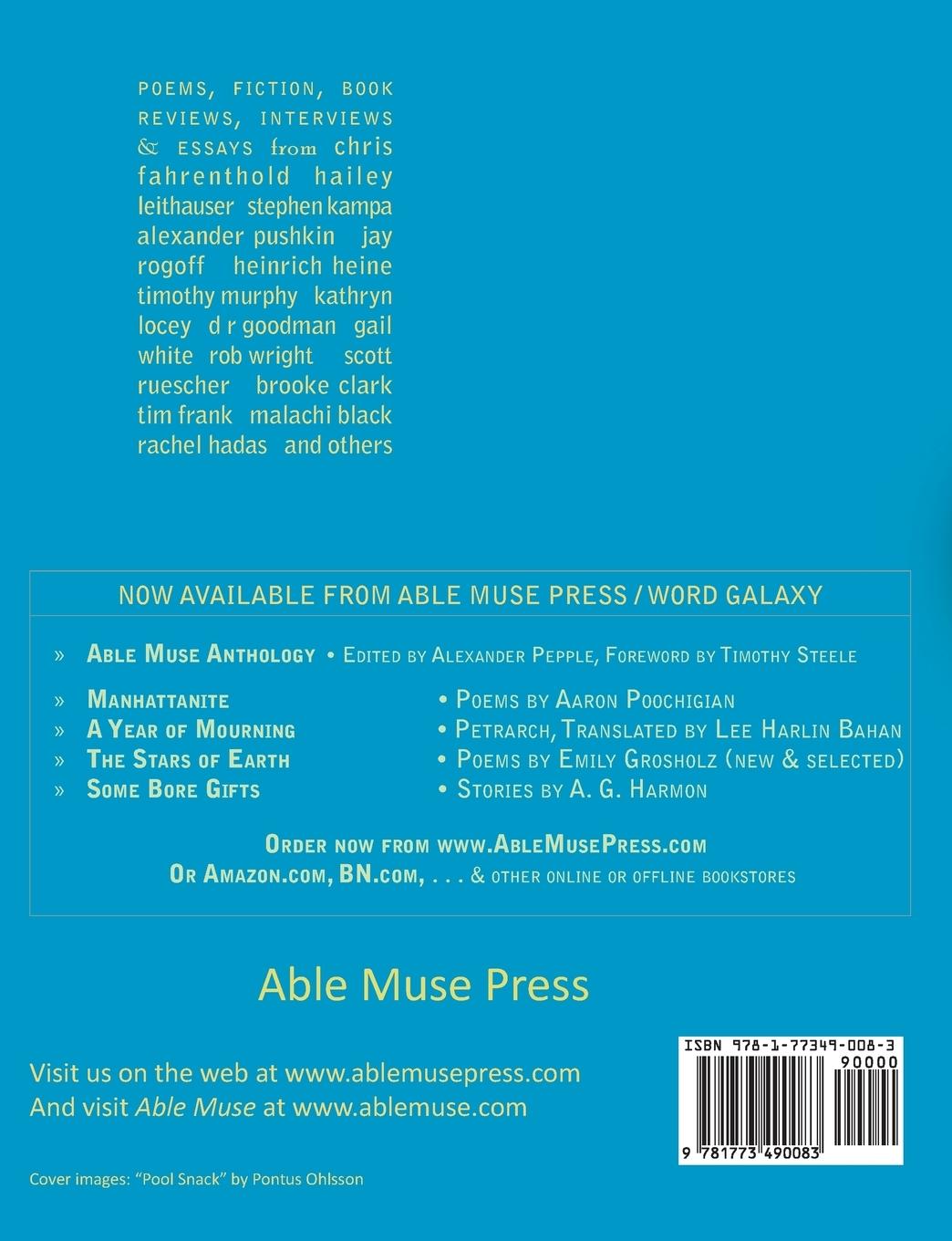 Rückseitencover Able Muse, Winter 2017 (No. 24 - print edition)