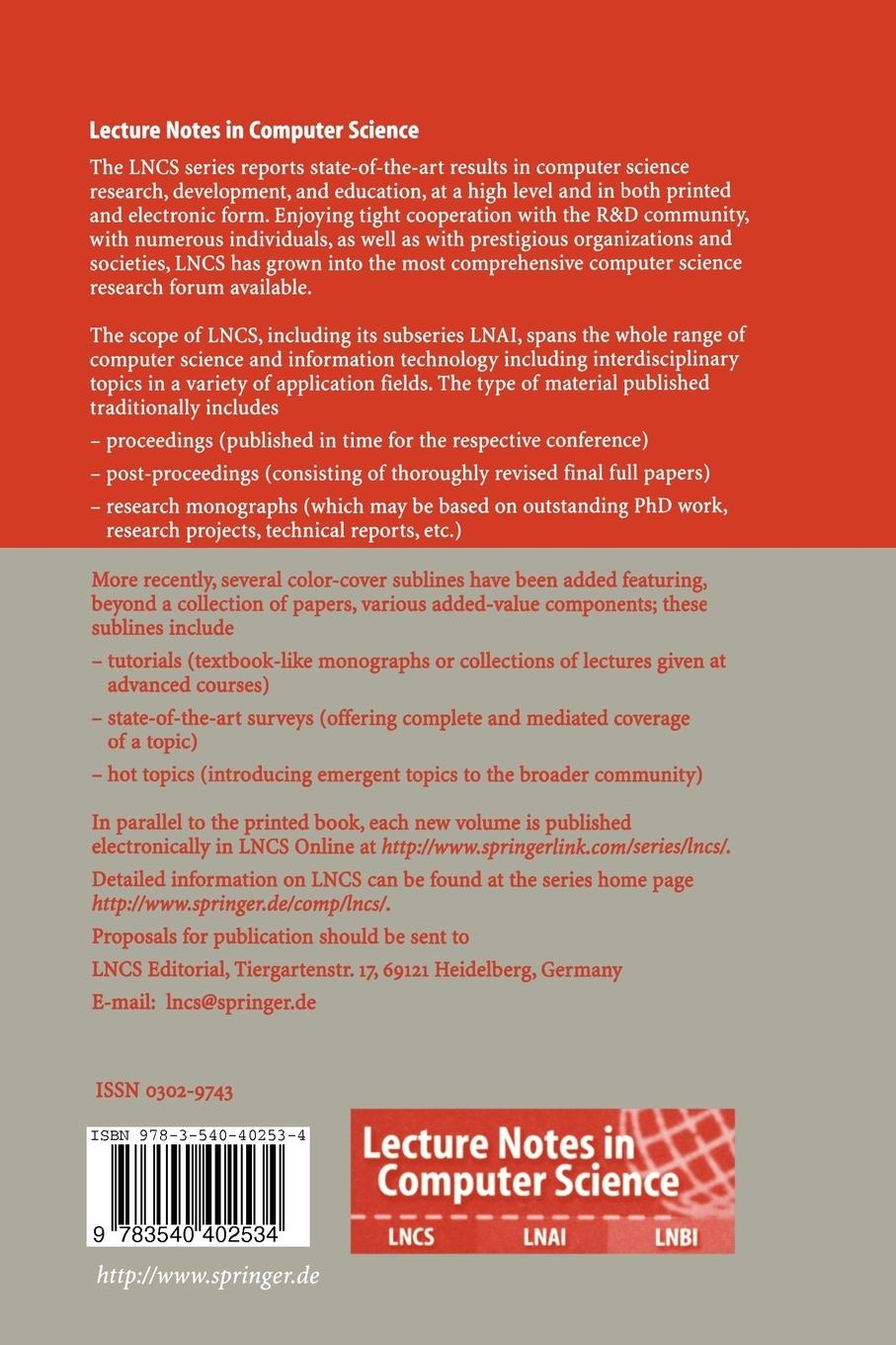 Rückseitencover ZB 2003: Formal Specification and Development in Z and B