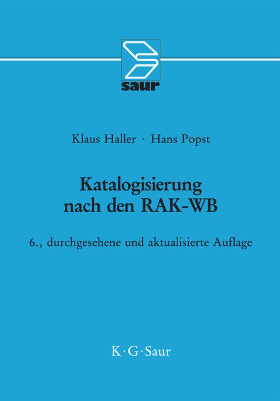 Vorderes Coverbild Katalogisierung nach den RAK-WB