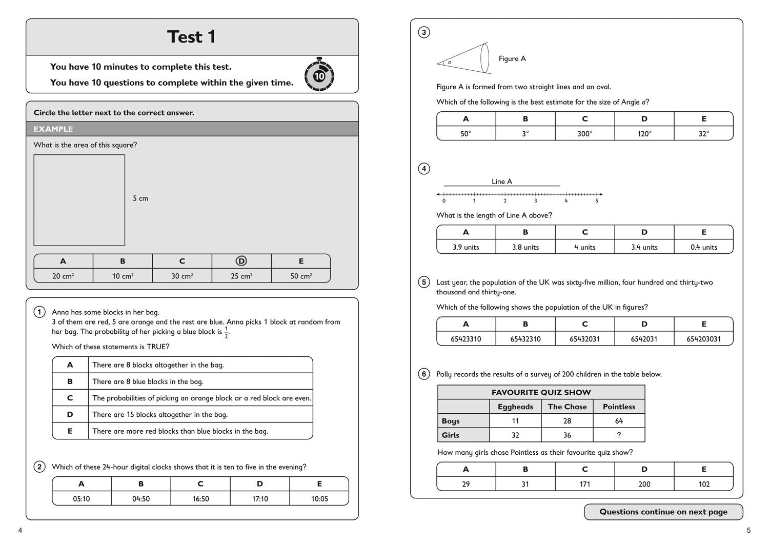Beispielinhalt (Bild) 11+ Maths Quick Practice Tests Age 9-10 (Year 5)