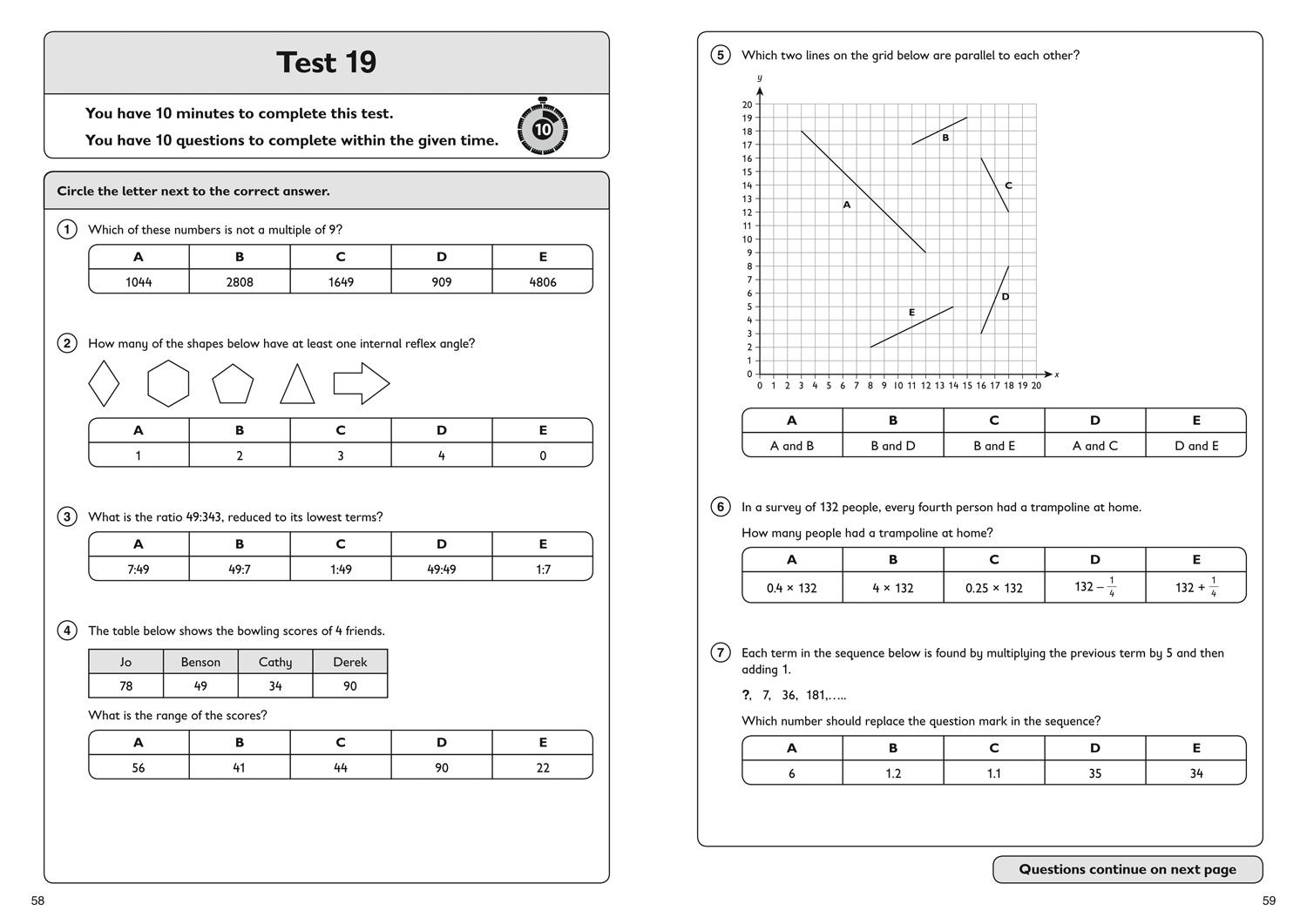 Beispielinhalt (Bild) 11+ Maths Quick Practice Tests Age 10-11 (Year 6) Book 1