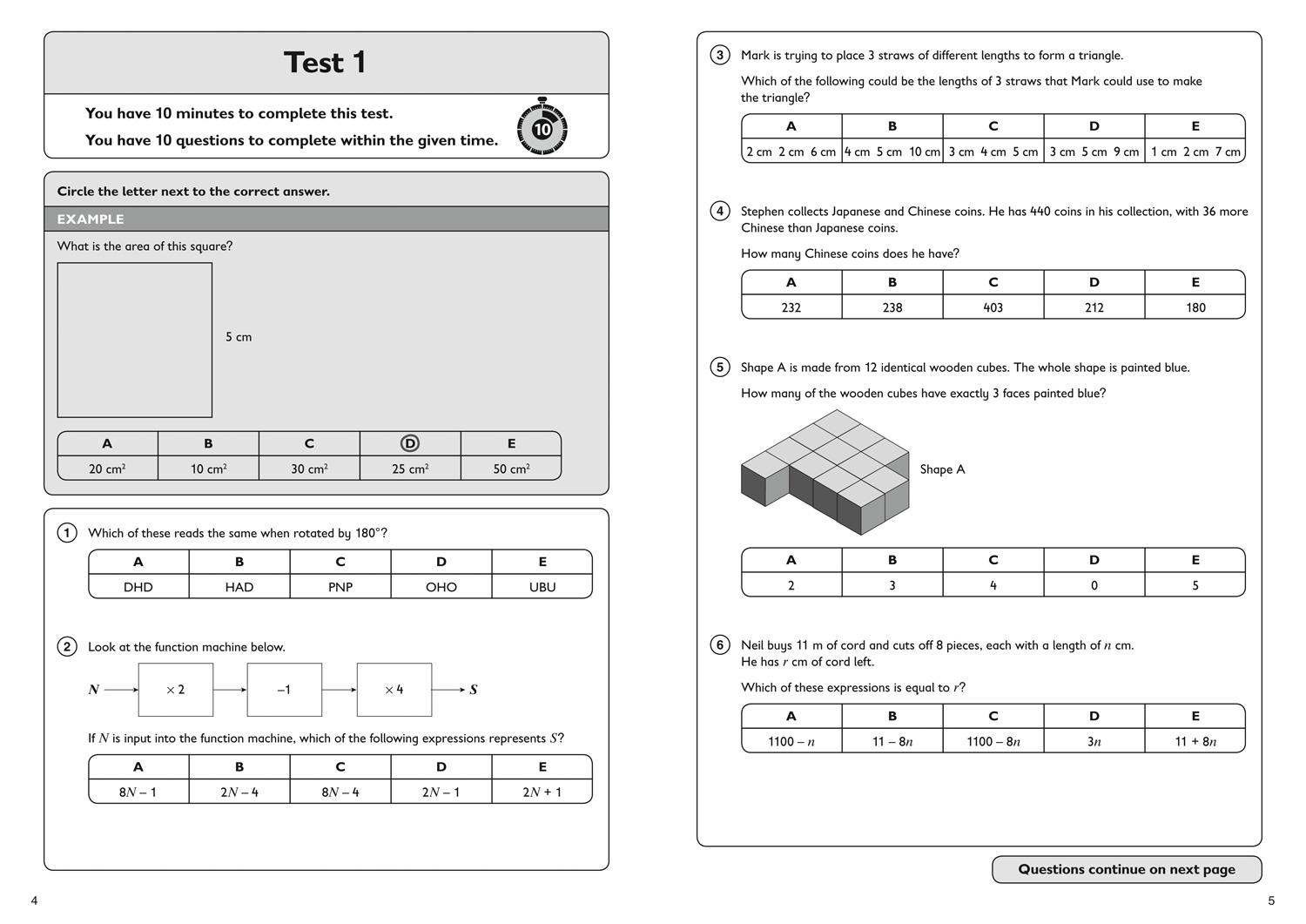 Beispielinhalt (Bild) 11+ Maths Quick Practice Tests Age 10-11 (Year 6) Book 1