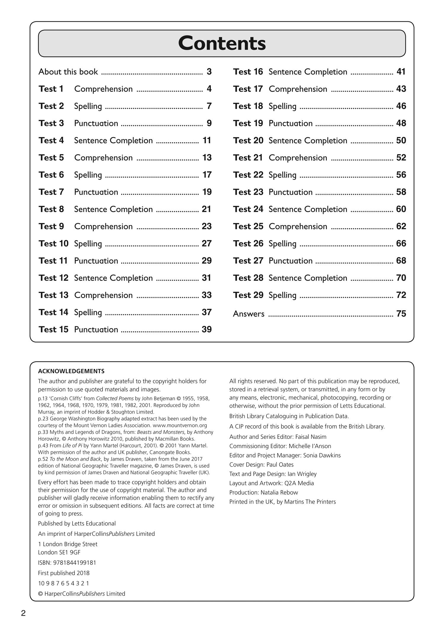 Beispielinhalt (Bild) 11+ English Quick Practice Tests Age 10-11 (Year 6) Book 1