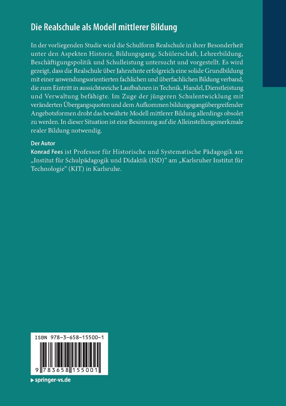 Rückseitencover Die Realschule als Modell mittlerer Bildung