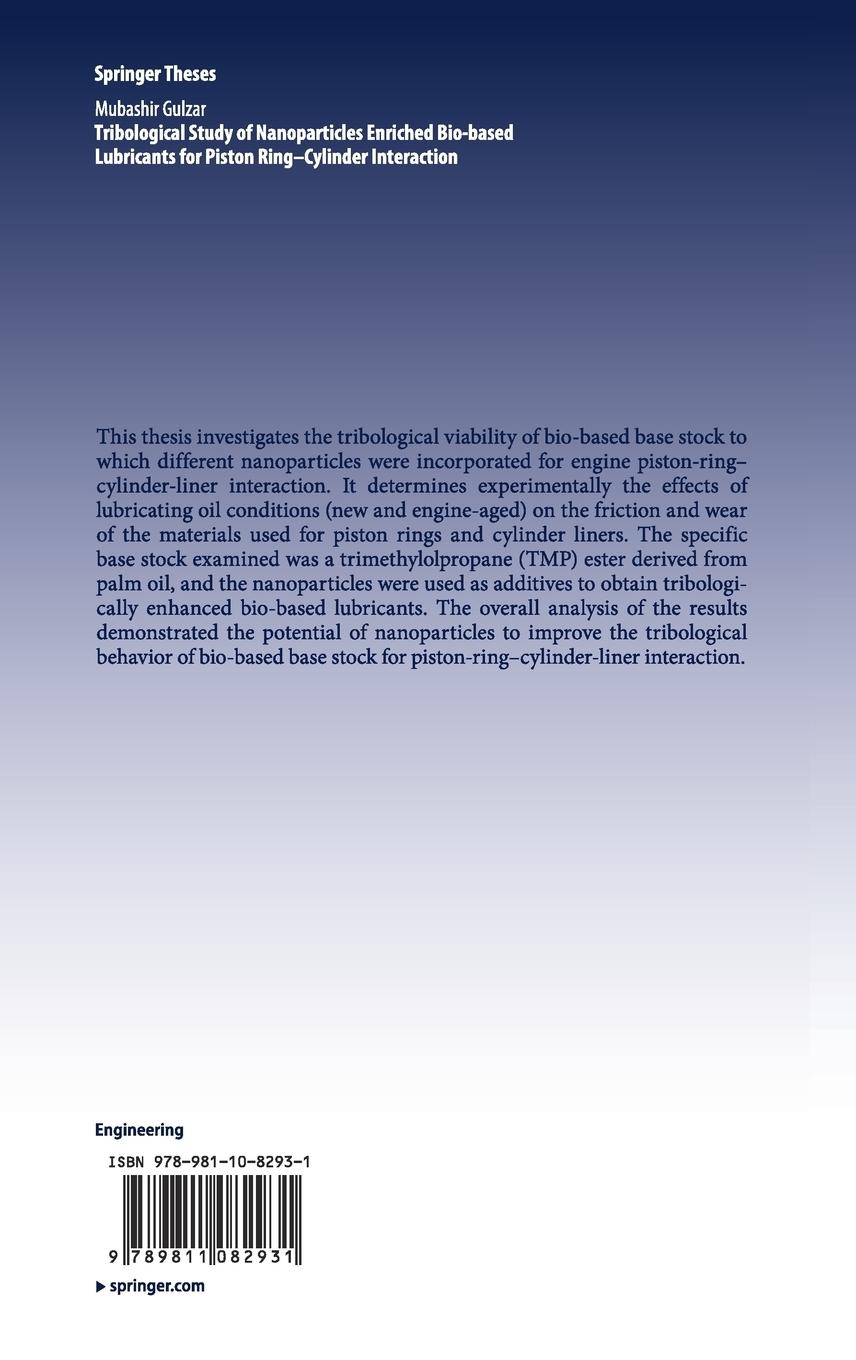 Rückseitencover Tribological Study of Nanoparticles Enriched Bio-based Lubricants for Piston Ring-Cylinder Interaction