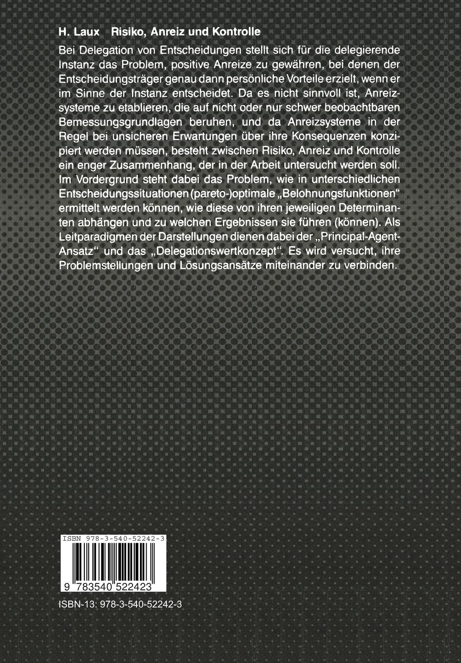 Rückseitencover Risiko, Anreiz und Kontrolle