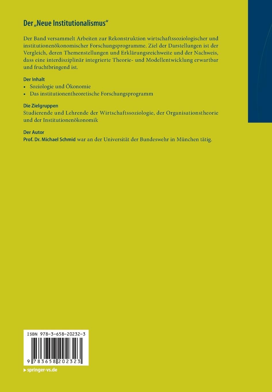 Rückseitencover Der "Neue Institutionalismus"