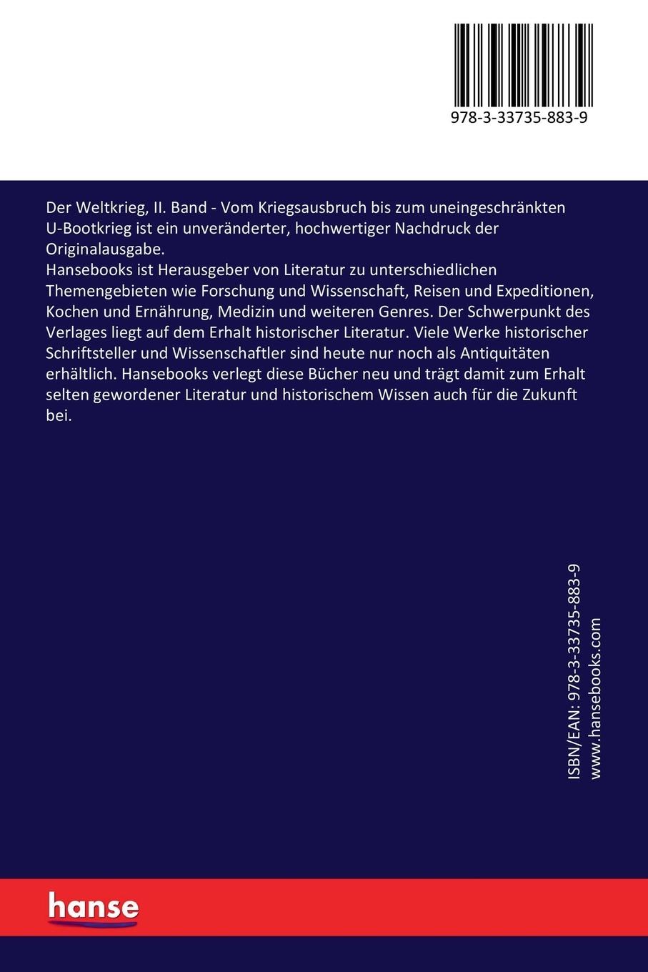 Rückseitencover Der Weltkrieg, II. Band