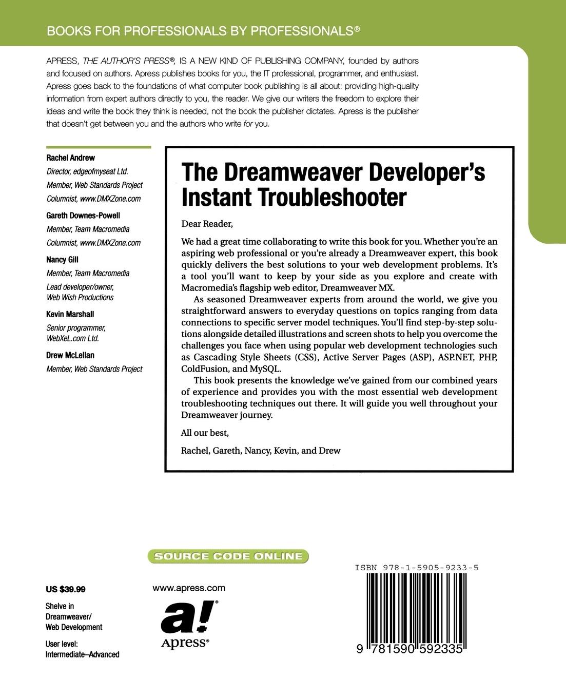 Rückseitencover The Dreamweaver Developer's Instant Troubleshooter