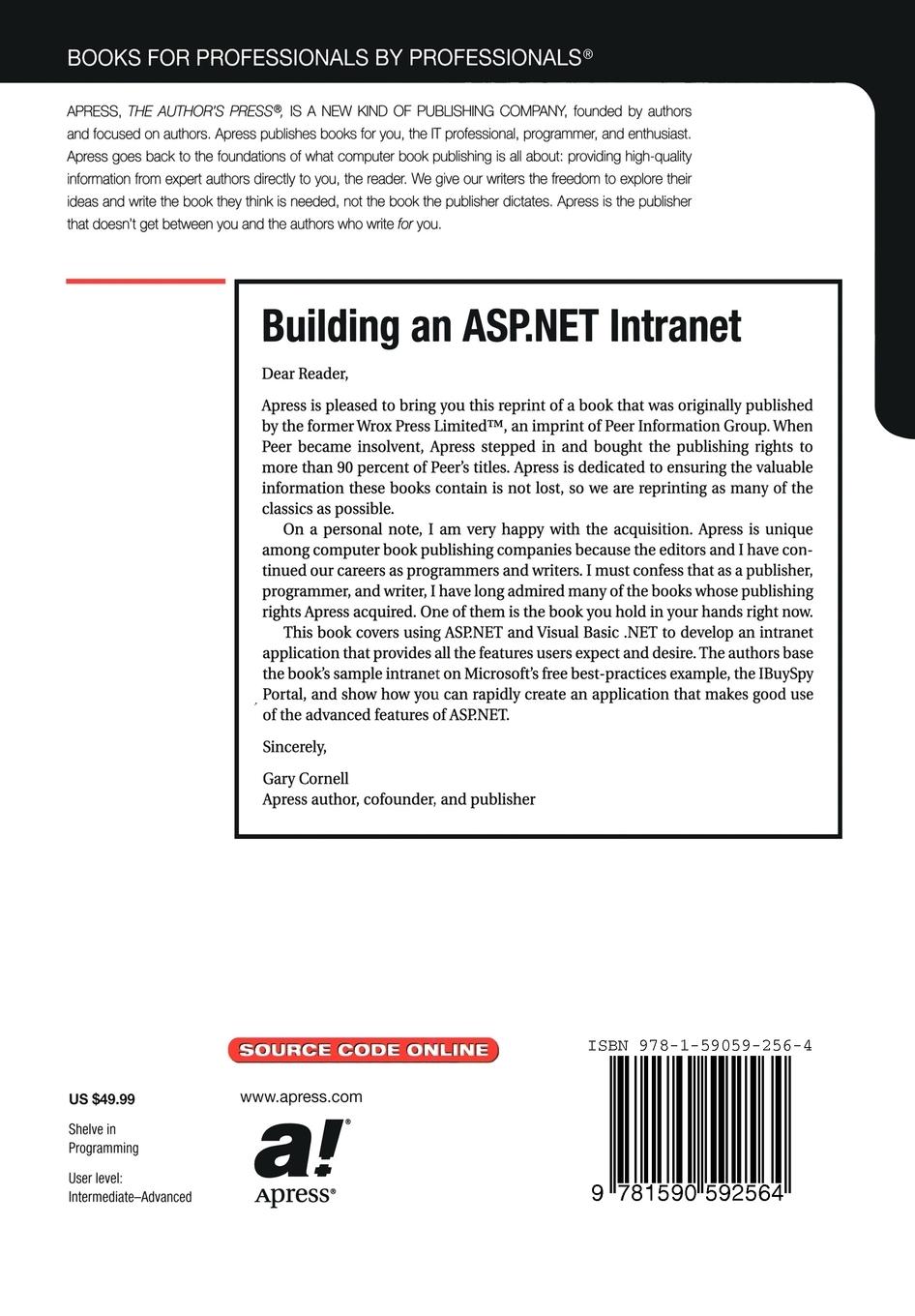 Rückseitencover Building an ASP.NET Intranet