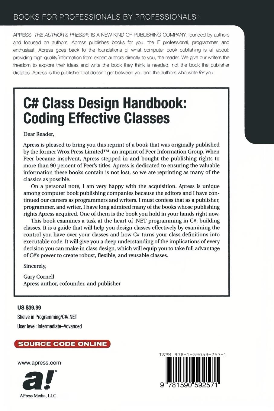 Rückseitencover C# Class Design Handbook