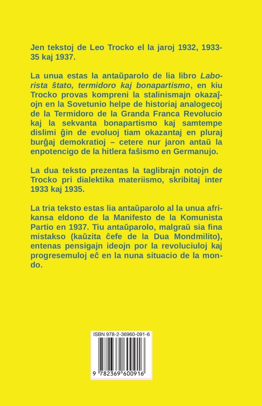 Rückseitencover Laborista &#349;tato, termidoro kaj bonapartismo. Historia-teoria esplora&#309;o. Anta&#365;parolo - Pri dialektika materiismo - Na&#365;dek jaroj da