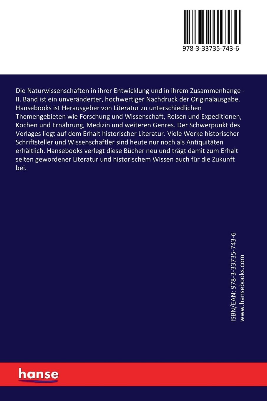 Rückseitencover Die Naturwissenschaften in ihrer Entwicklung und in ihrem Zusammenhange
