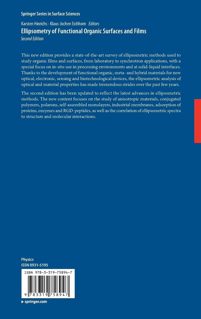 Rückseitencover Ellipsometry of Functional Organic Surfaces and Films