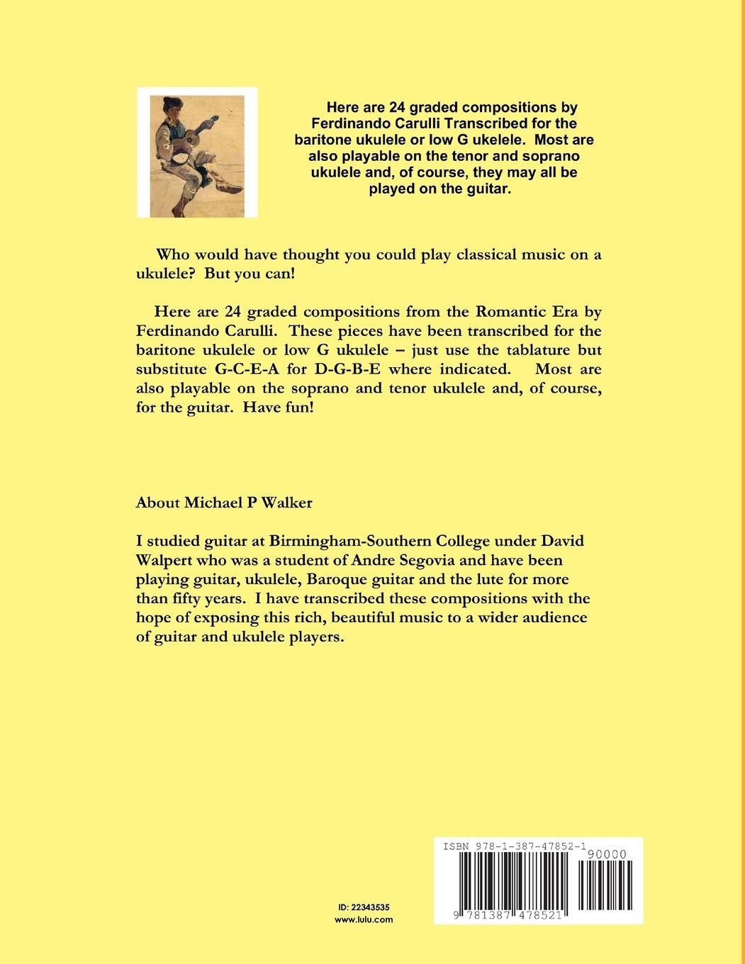 Rückseitencover Ferdinando Carulli Book 3 Opus 130, 24 Little Bagatelles In Tablature and Modern Notation For Baritone Ukulele