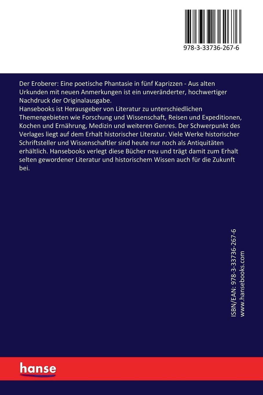 Rückseitencover Der Eroberer: Eine poetische Phantasie in fünf Kaprizzen