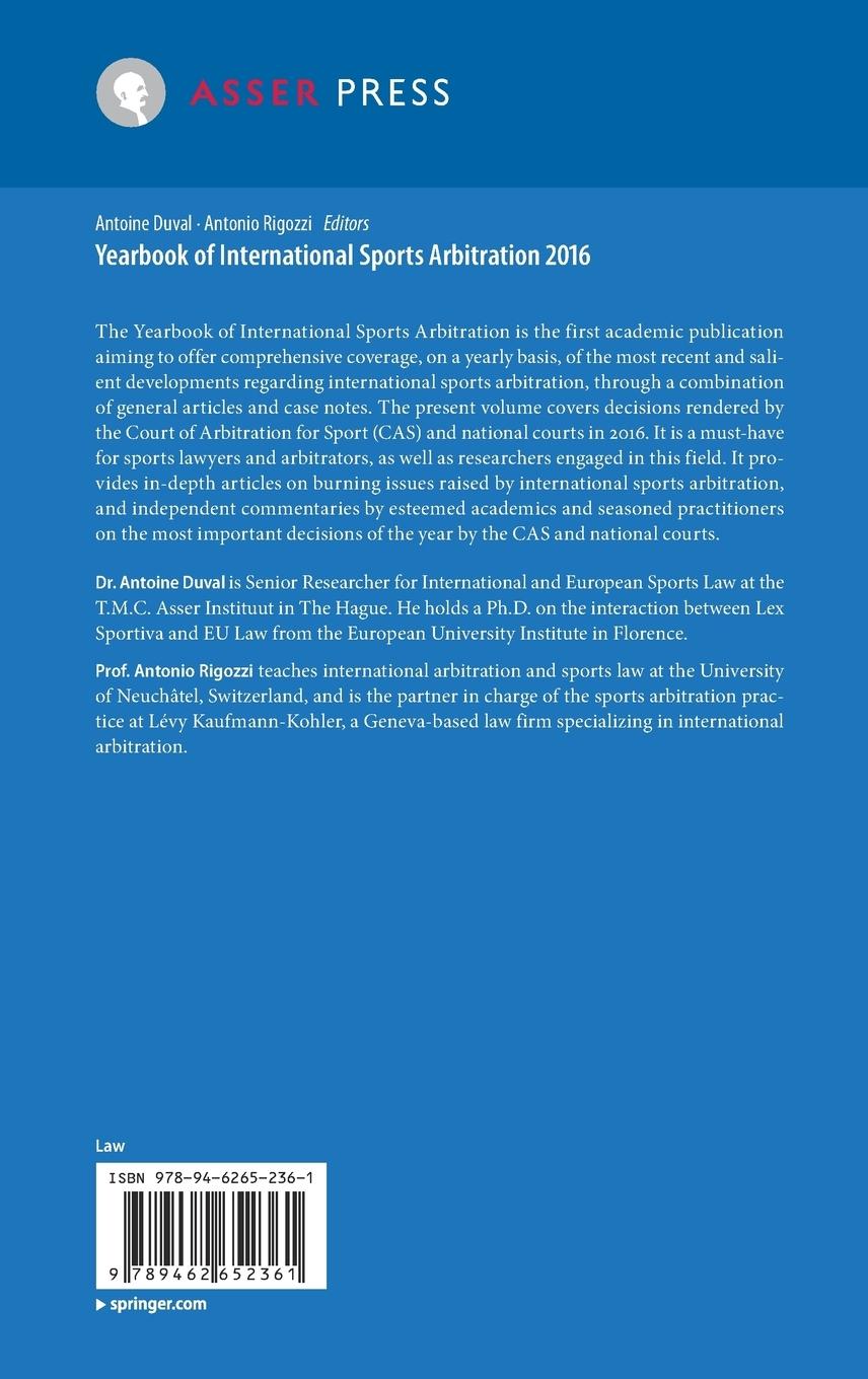 Rückseitencover Yearbook of International Sports Arbitration 2016